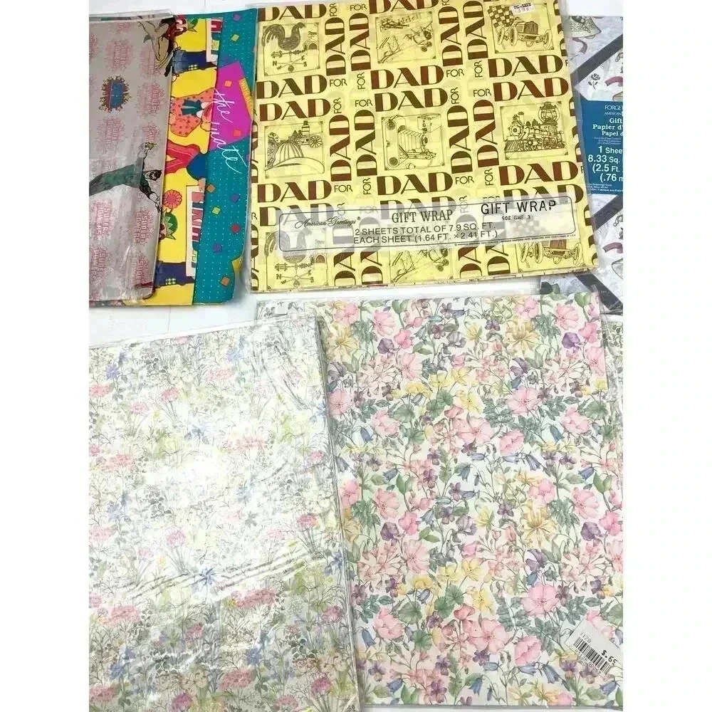 VTG Lot Birthday‎ Holiday Kids Cartoon Wrapping Gift Paper Sheets Scrapbook 90's